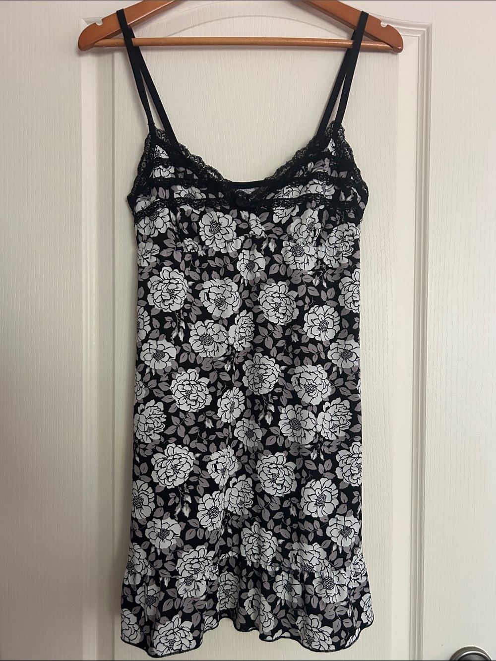 Laura Ashley Black & White Floral Lace-Trim Slip